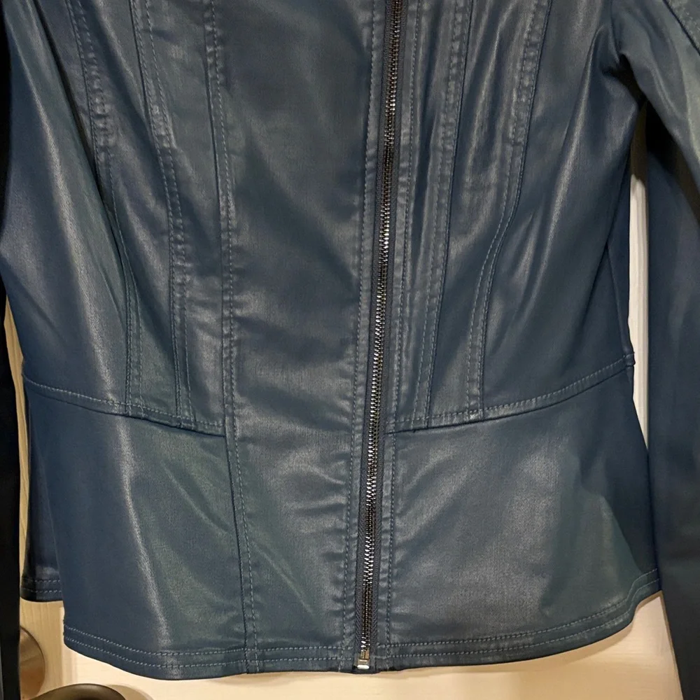 WHBM Blue Coated Denim Zippered Jacket - Picture 7 of 15
